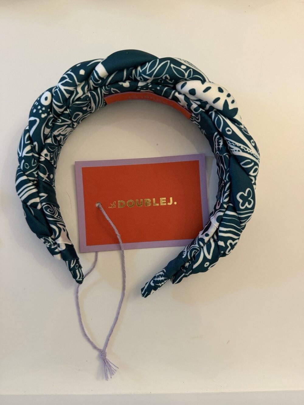 NWT La DoubleJ Women's Teal & White Floral Rapunzel Braided Headband